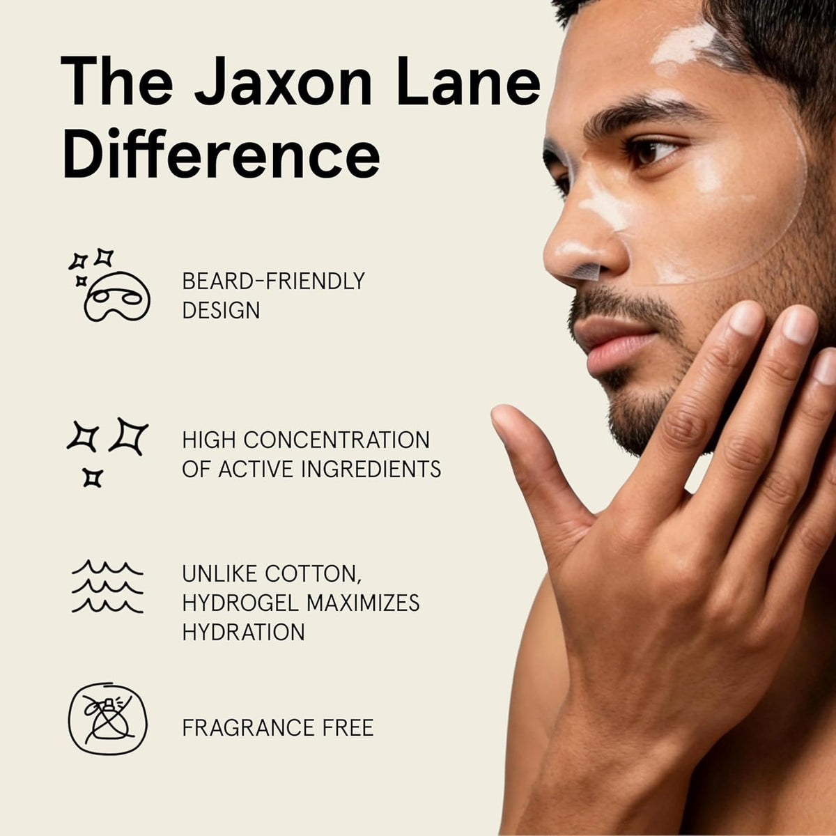 JAXON LANE mask worn by bearded model showing beard-friendly fit