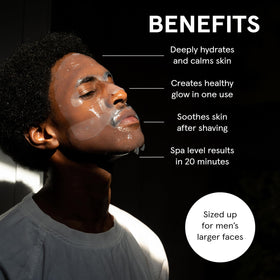 JAXON LANE applying top half of mask on male model for targeted coverage