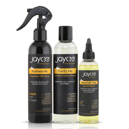 Jaycee Naturals kit front packaging showing all three products for easy routine