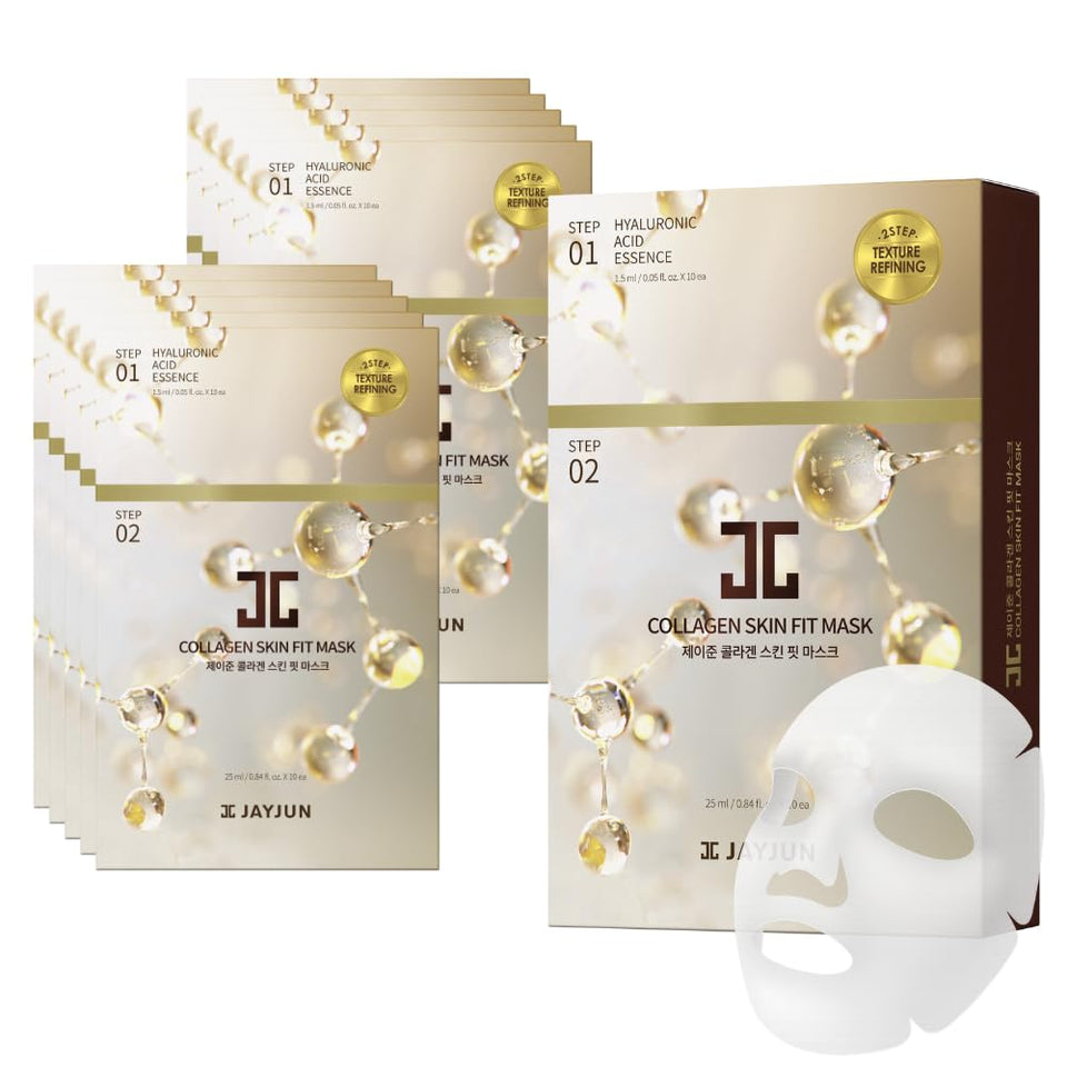 JAYJUN front box and ten sheet masks display showing kit convenience