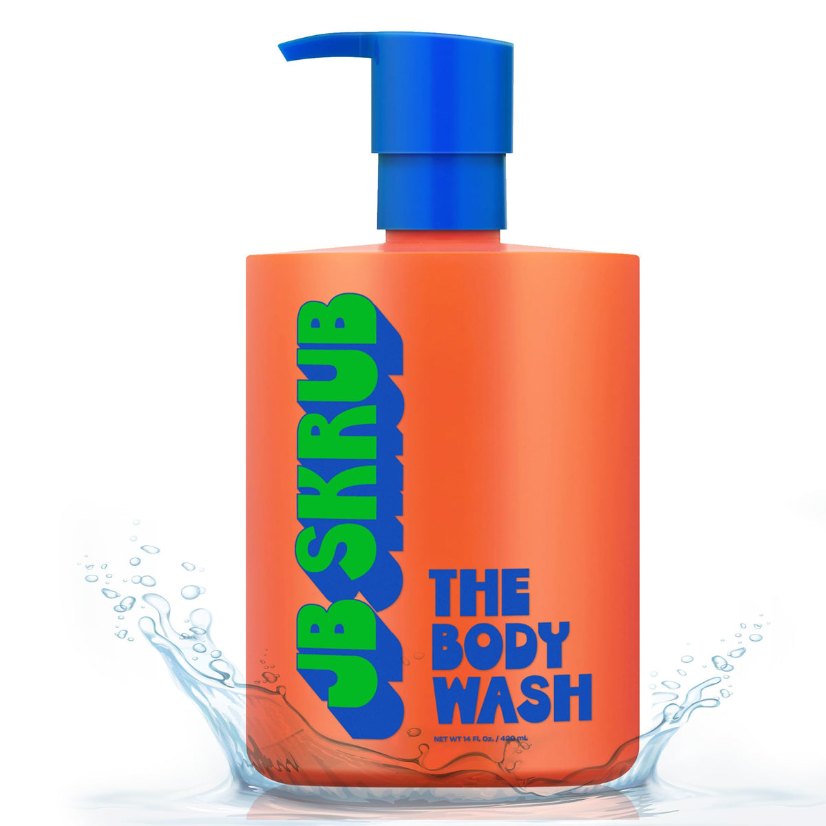 JB SKRUB front bottle showing label and 14 oz size for clear product ID