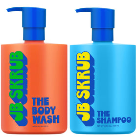JB SKRUB front packaging showing bottle and clear benefits for simple routines