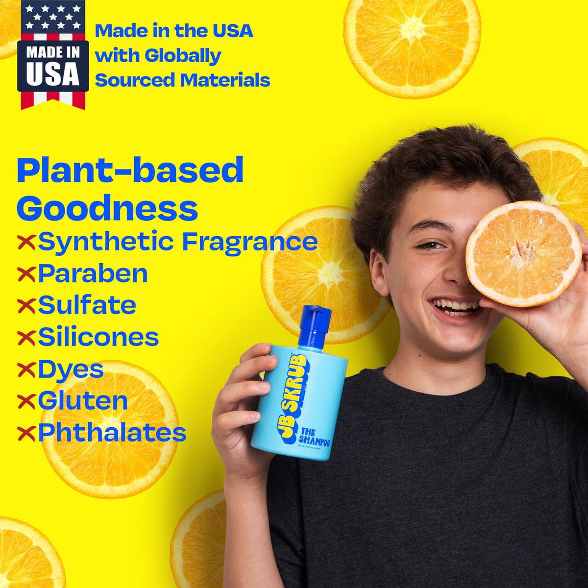 JB SKRUB label details close-up showing ingredient highlights and claims