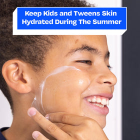 JB SKRUB teen using device while lotion protects, lightweight defense for screen time
