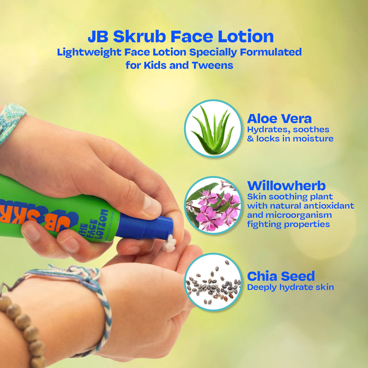 JB SKRUB product in hand scale shot, 1.7 oz size for school or travel convenience