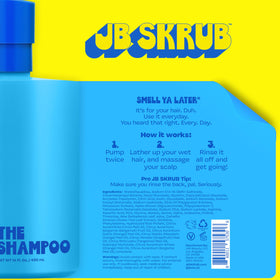 JB SKRUB creamy shampoo texture close-up showing gentle lathering ability