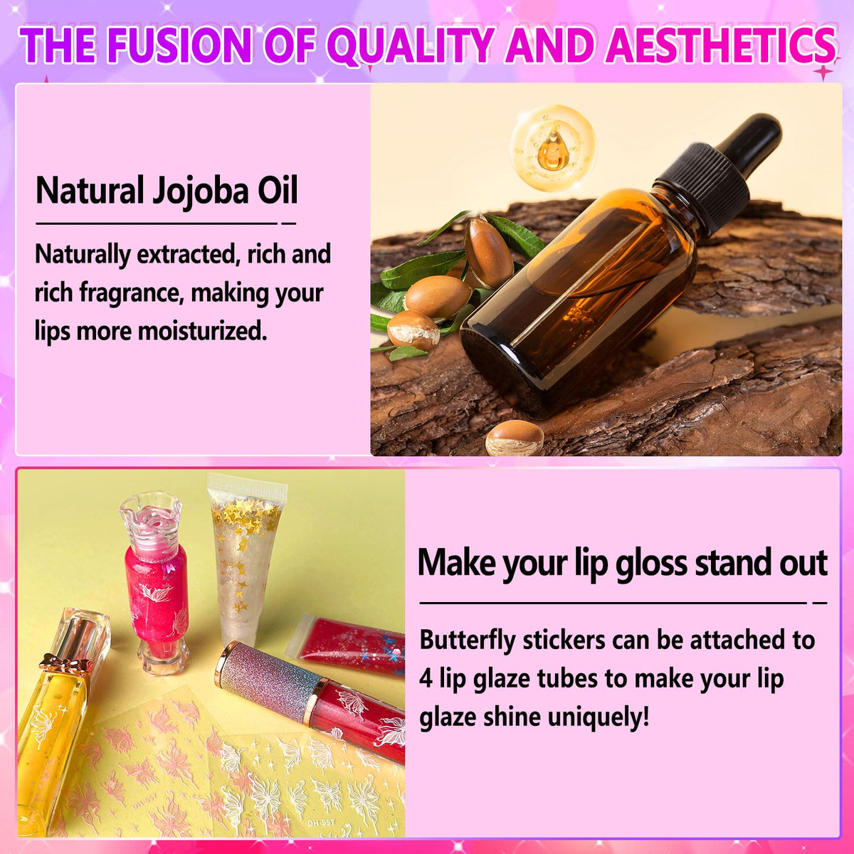 Jcoos finished lip gloss collection showing variety of shades and shine