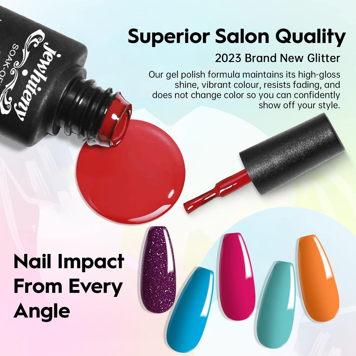 JEWHITENY 27 gel polish bottles in a row offering seasonal color variety