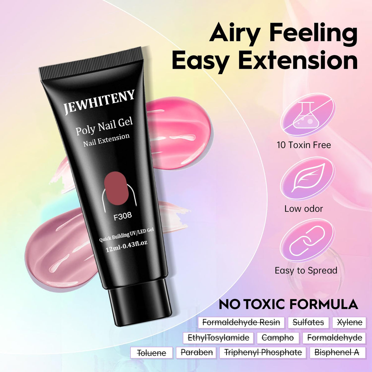 JEWHITENY labeled poly gel tubes top view for easy color selection