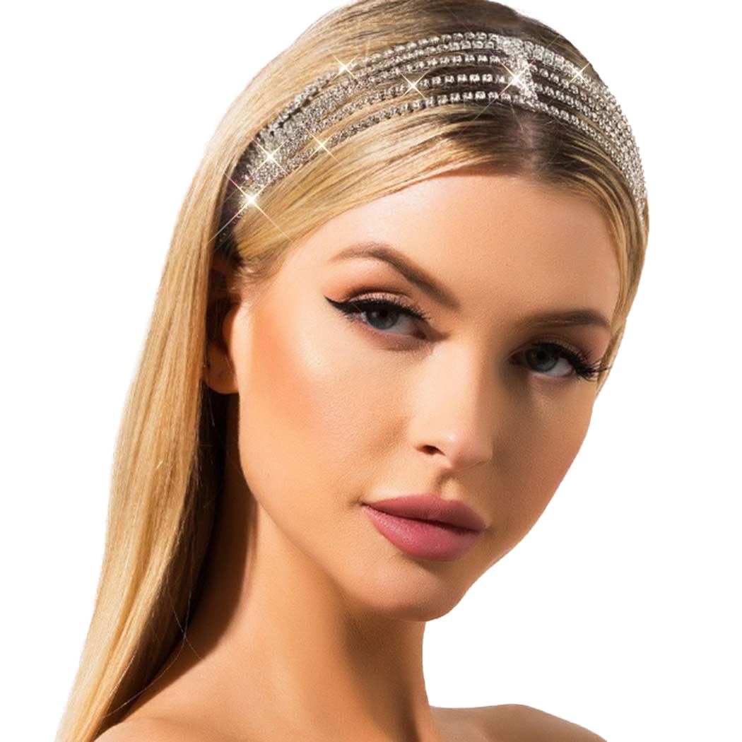 JEAIRTS silver head chain front view showing elegant crystal design and bridal appeal