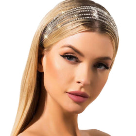 JEAIRTS silver head chain front view showing elegant crystal design and bridal appeal
