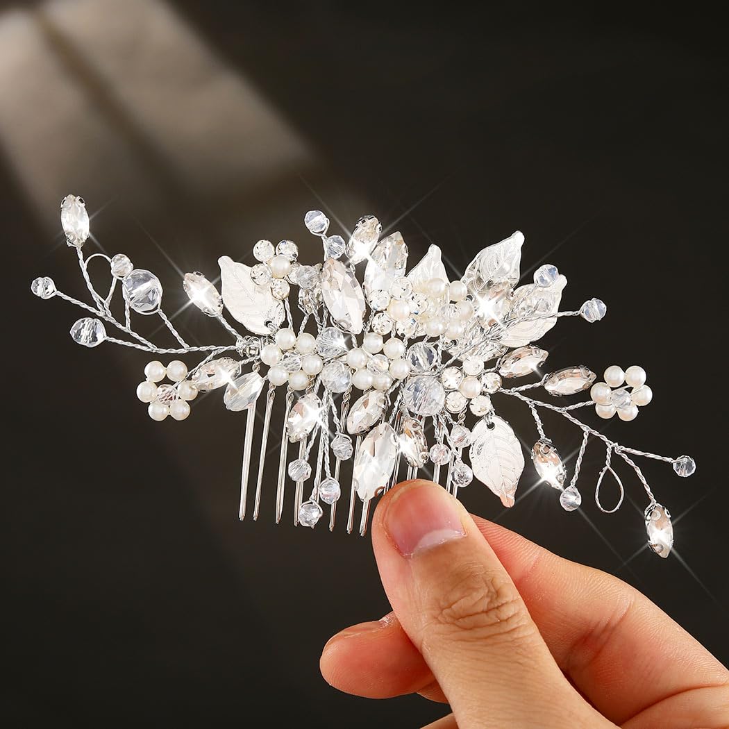 JEAIRTS front view of silver pearl comb highlighting elegant silhouette