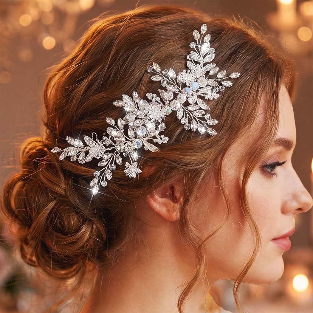 JEAIRTS front view of silver rhinestone comb showing elegant sparkle