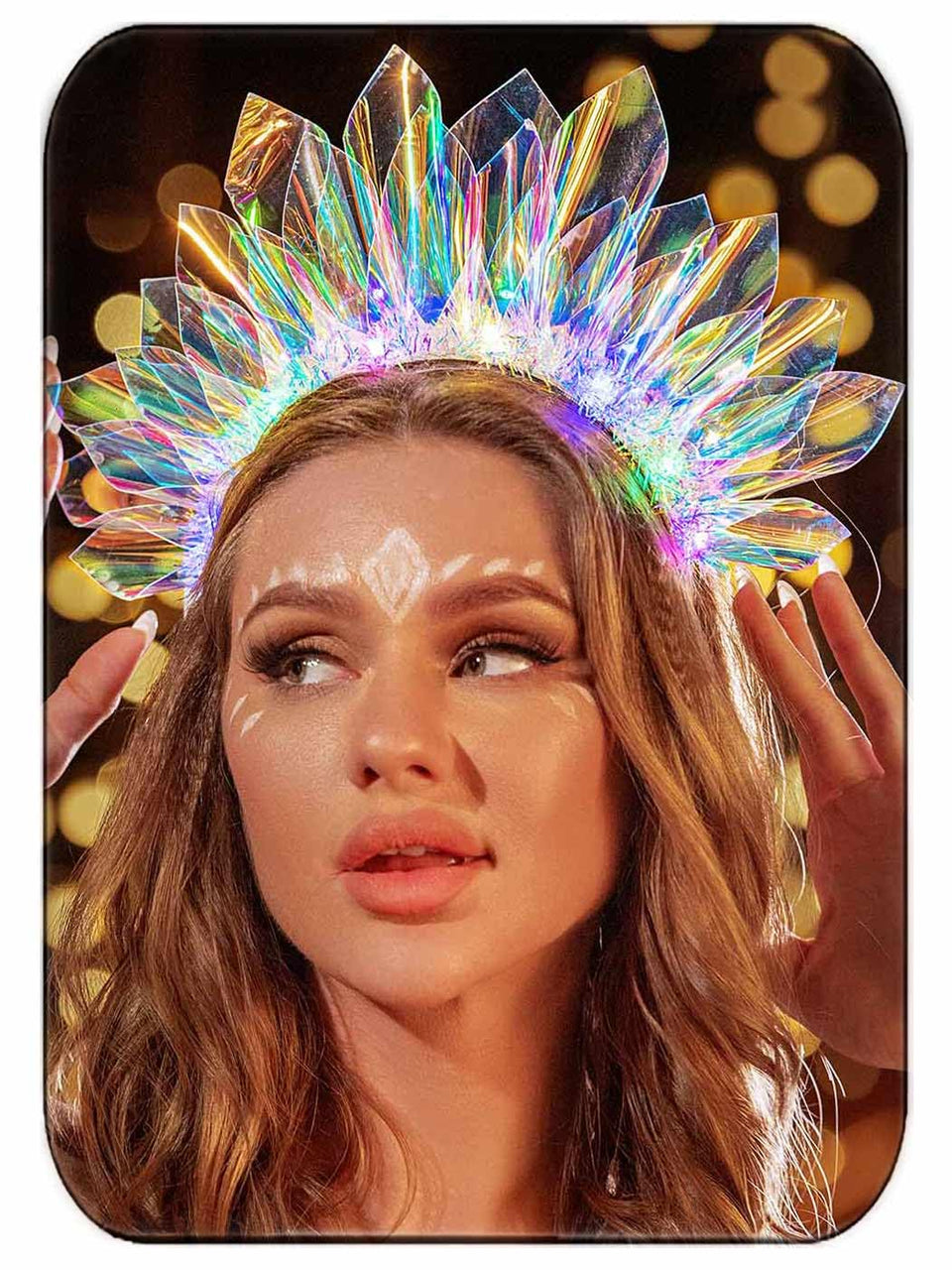 JEAIRTS front view LED crown headband showing bright colors and shape benefit visibility