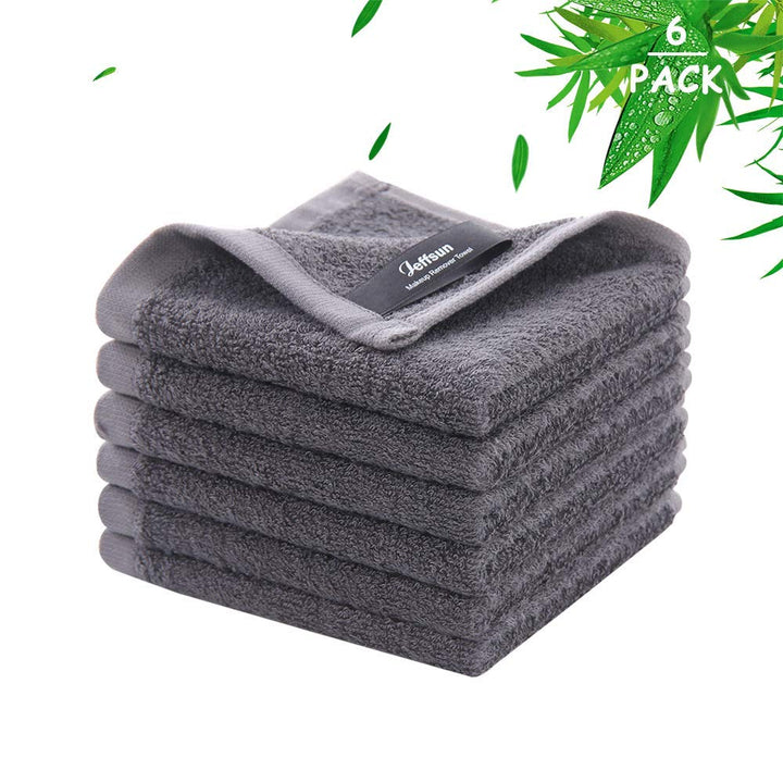 JEFFSUN front packaging showing six dark grey wash cloths and benefits