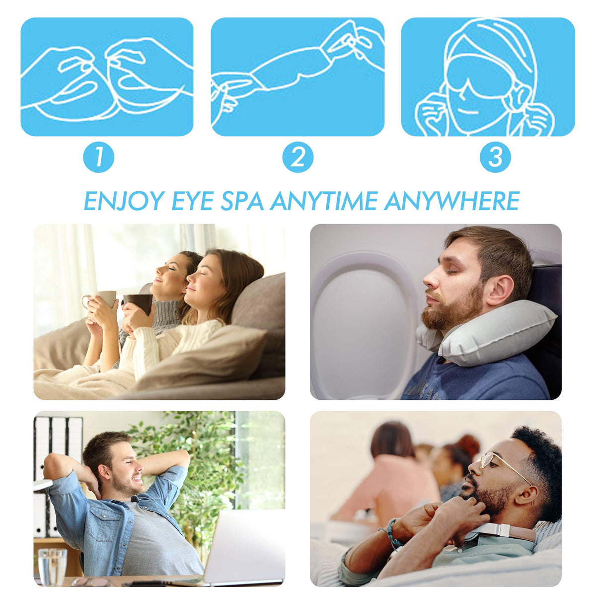 Jekeno open mask releasing moist steam for soothing eye warmth