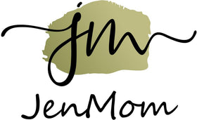 JenMom lifestyle bathroom vanity display suggesting travel-ready, eco-friendly convenience