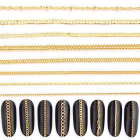 JERCLITY front packaging showing eight gold nail chain strips and clear bags, organized neatly