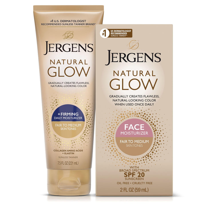 Jergens bundle front packaging showing both face SPF and firming body lotion benefits