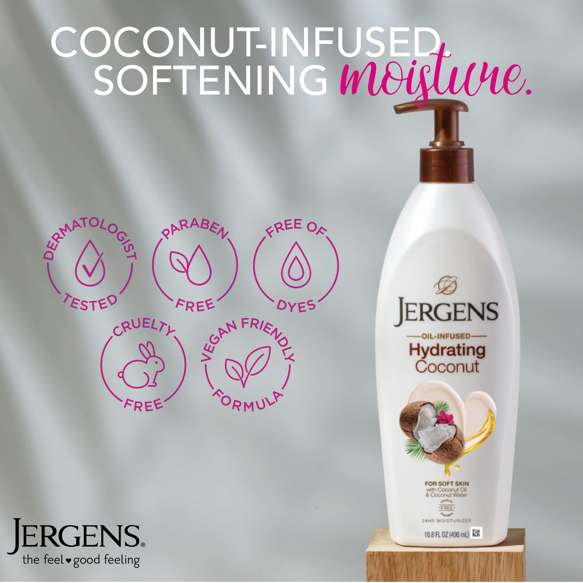 Jergens being applied to hands to show quick absorption and instant softness benefit
