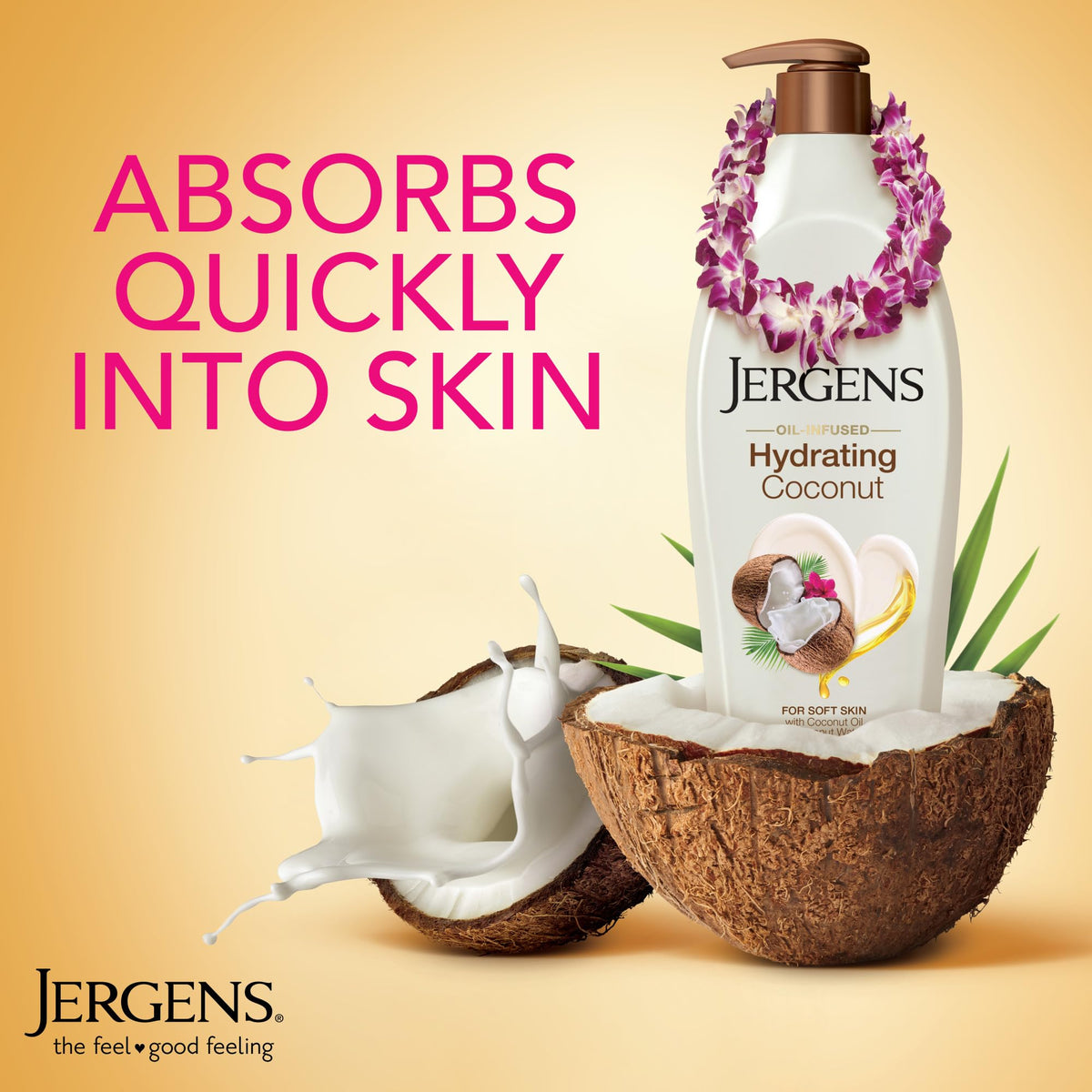 Jergens pump dispenser close-up highlighting easy one-handed dispense and travel-friendly design