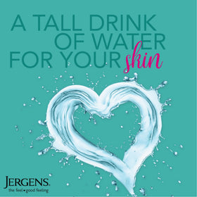 Jergens 21 oz bottle next to common items showing generous size