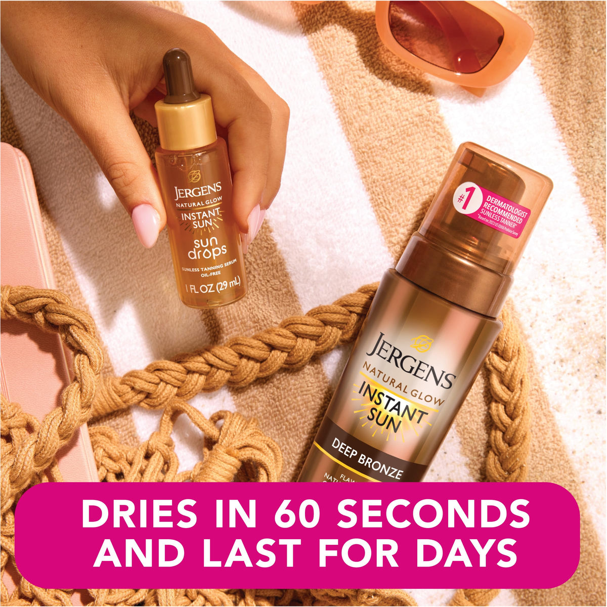 Jergens mousse drying on skin in 60 seconds for quick wear