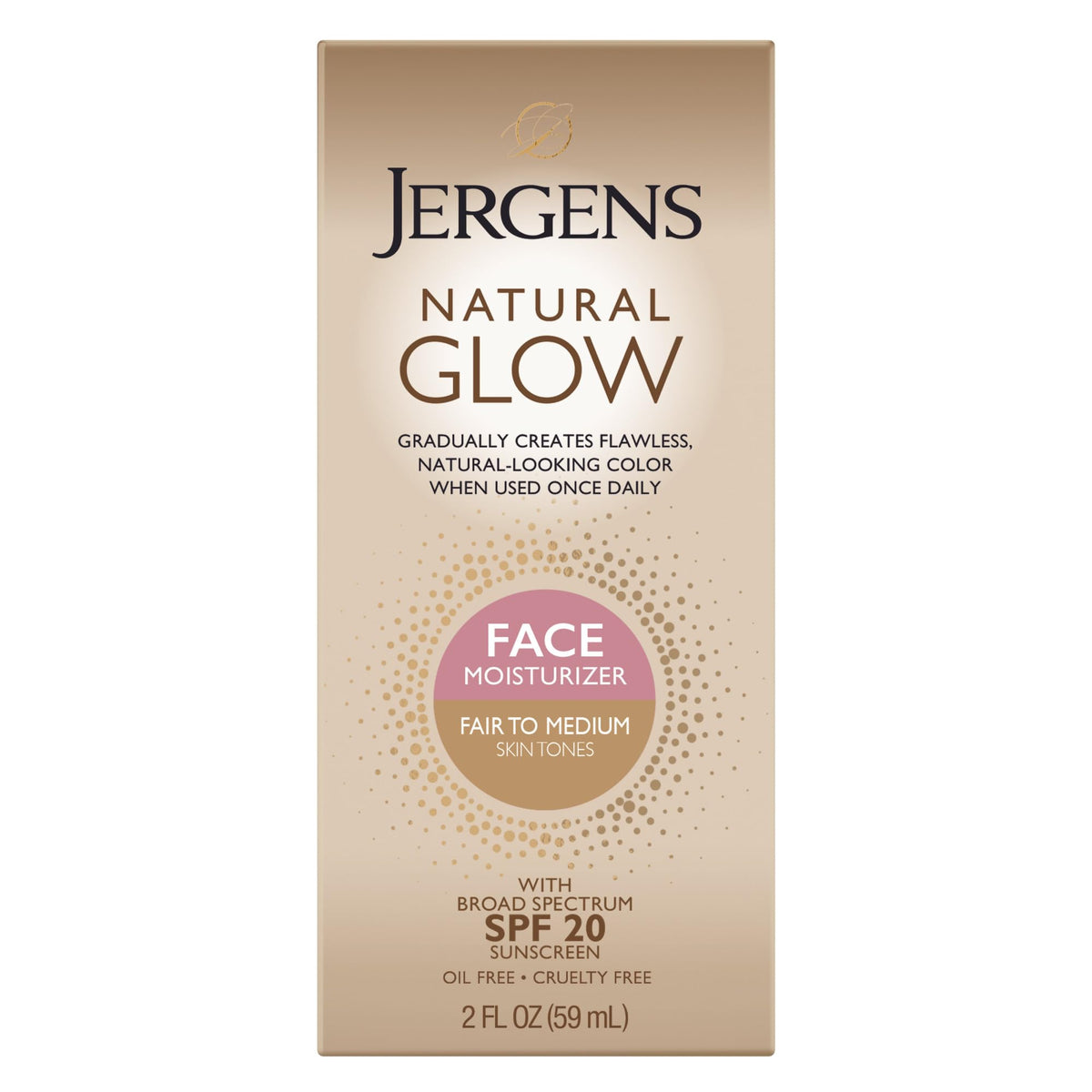 Jergens front packaging showing tube and SPF 20 for gradual glow benefit