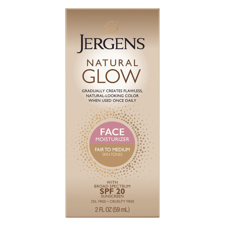 Jergens front packaging showing tube and SPF 20 for gradual glow benefit