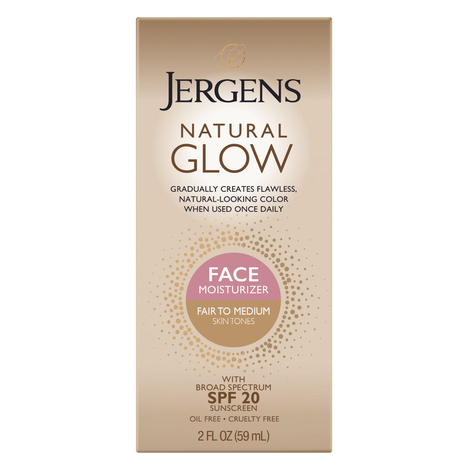 Jergens front packaging showing tube and SPF 20 for gradual glow benefit