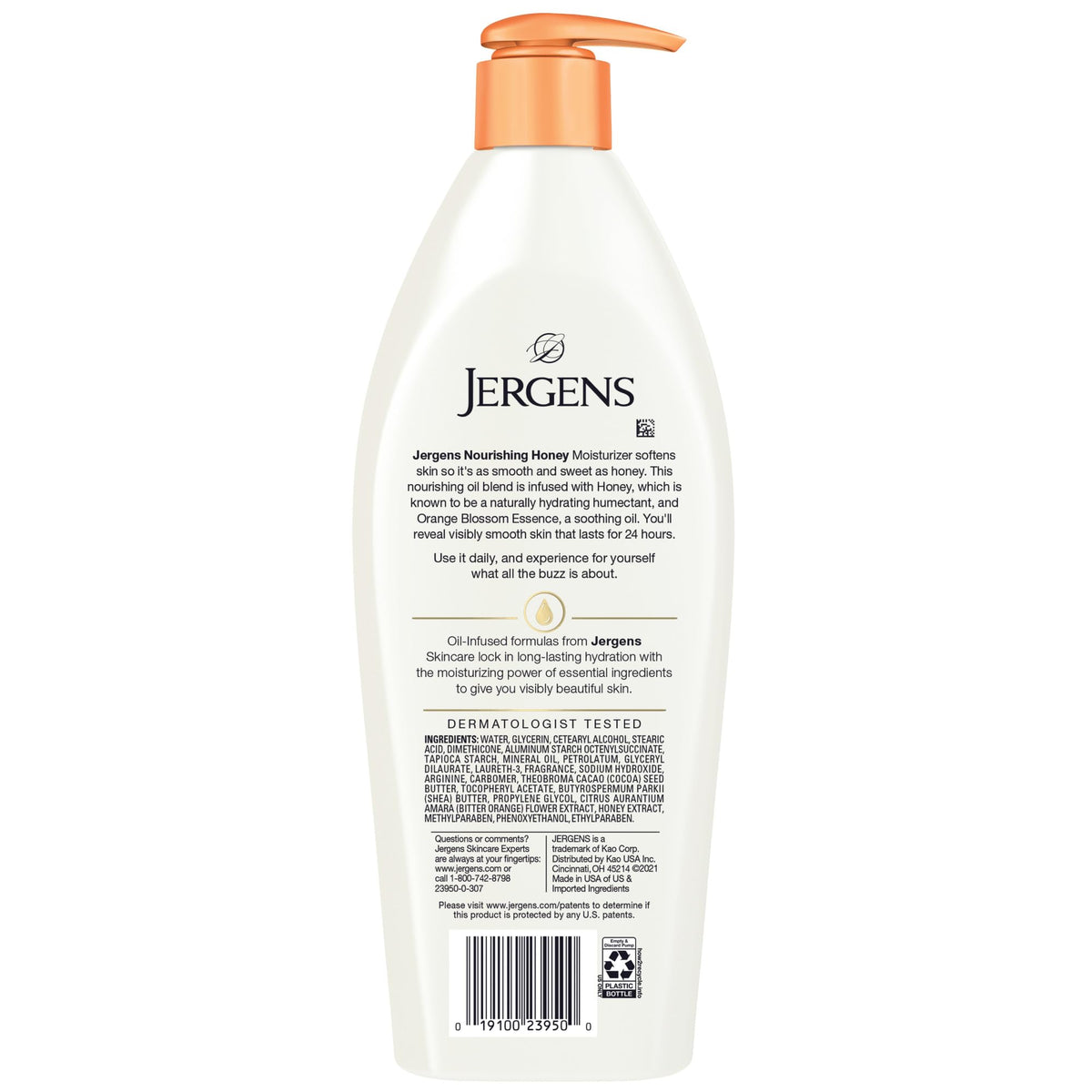 Jergens honey and orange blossom visual indicating natural scent and nourishment benefit
