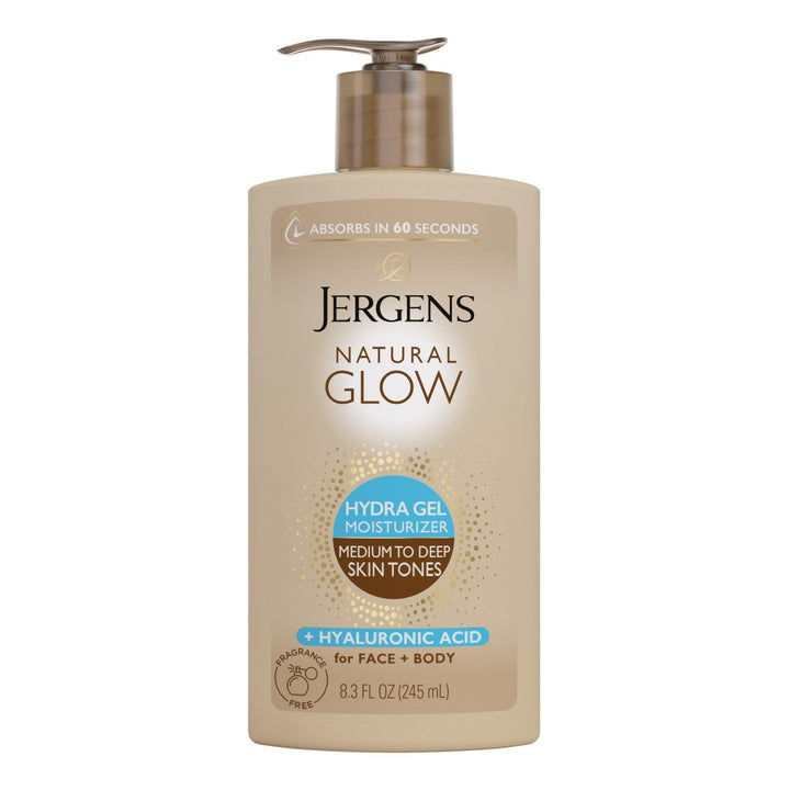 Jergens hydra gel front packaging showing bottle and branding benefits