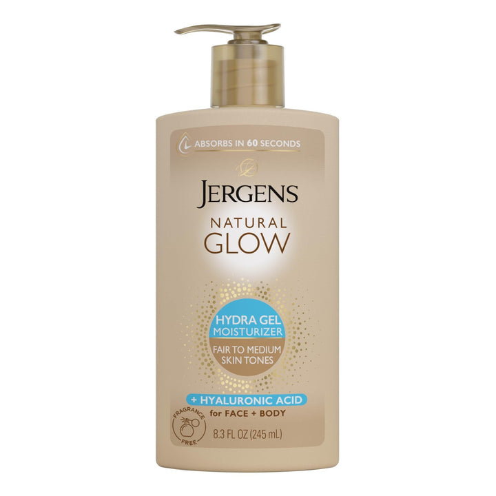 Jergens front packaging showing hydra gel moisturizer and gradual tan benefits