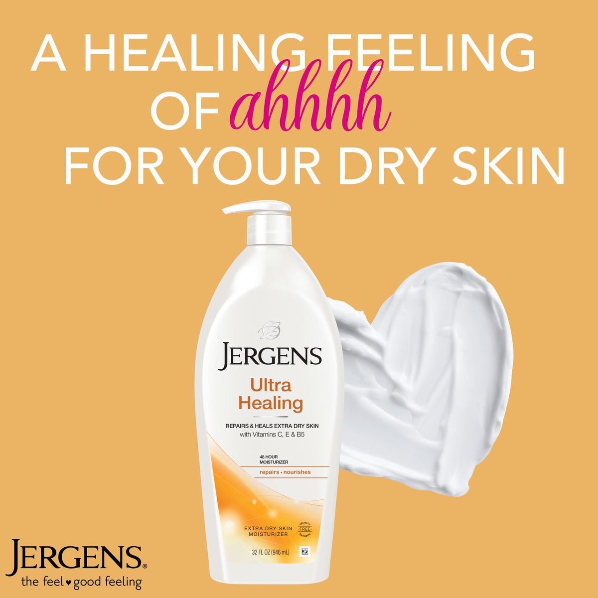 Jergens ingredients label highlighting Hydralucence and vitamins for visible nourishment