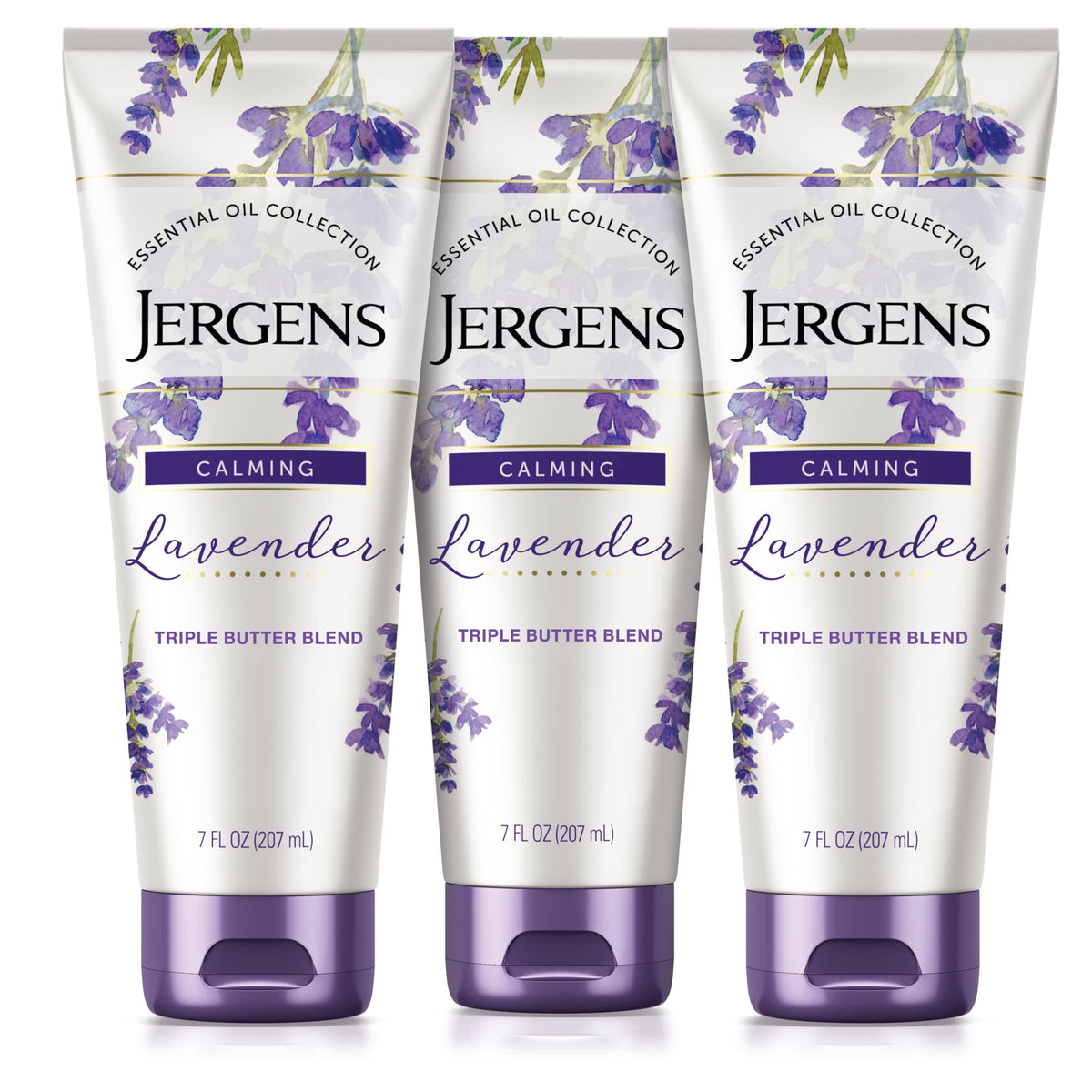 Jergens front packaging showing lavender scent and benefits for softer skin