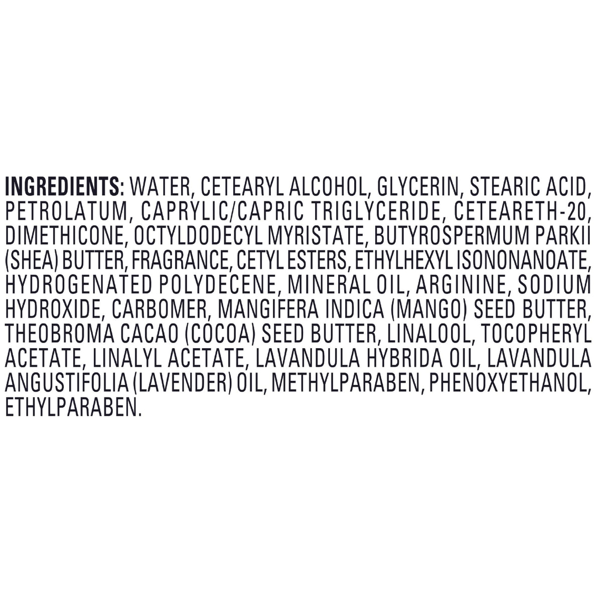 Label close-up showing Jergens lavender essential oil and moisturizing claims