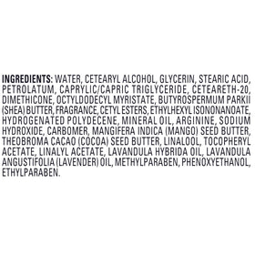 Label close-up showing Jergens lavender essential oil and moisturizing claims