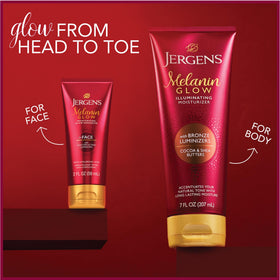 Jergens applying luminizer to cheek for visible dewy radiance