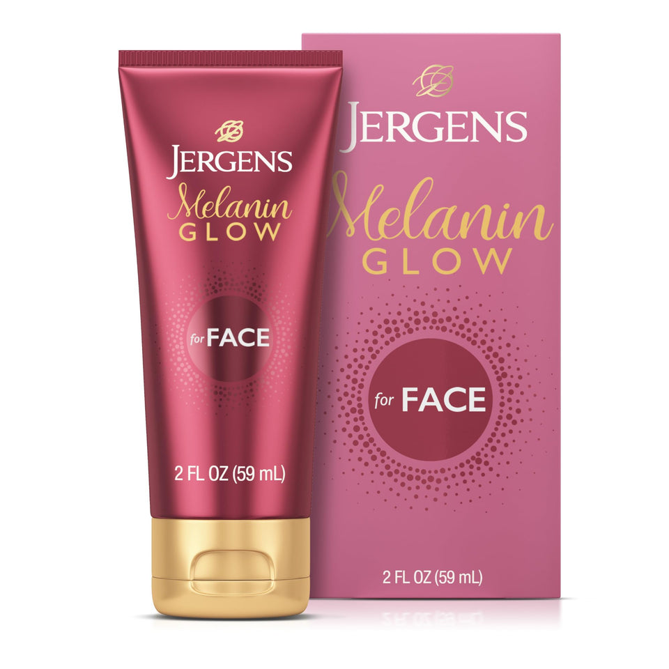 Jergens front packaging showing bottle and label, brand boosts glow