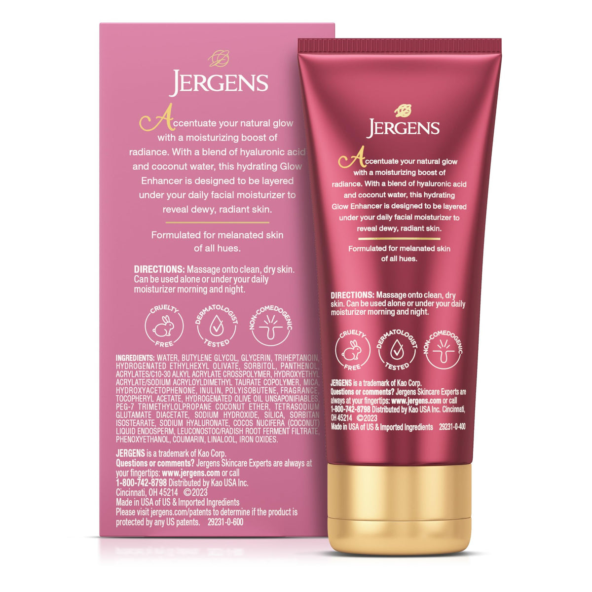 Jergens on vanity with skincare, lifestyle scene for everyday glow