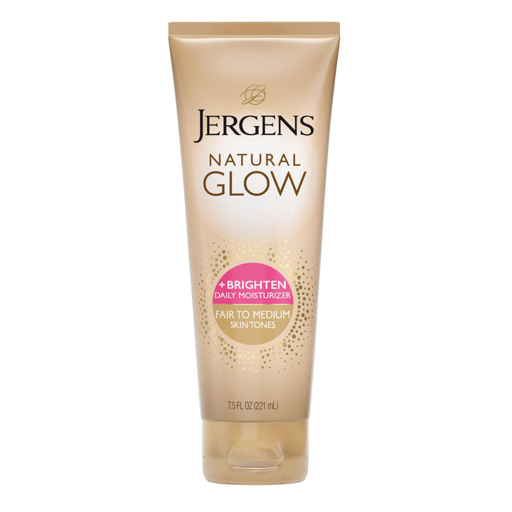 Jergens front packaging showing bottle and branding, highlights gradual tan benefit