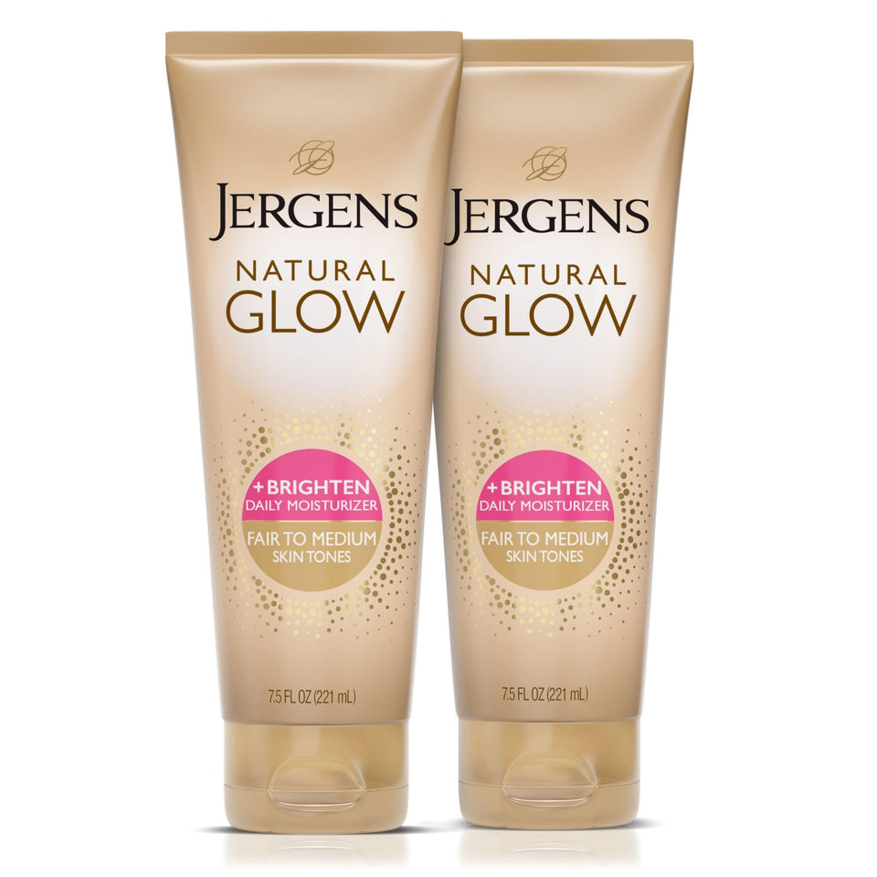 Jergens front packaging showing bottle and benefits for effortless glow