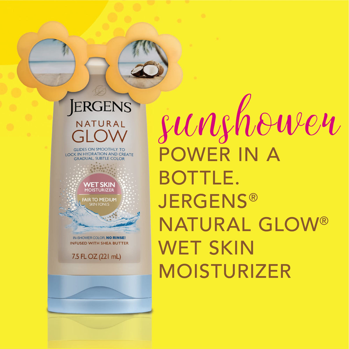 Jergens Natural Glow next to a hand for precise size comparison