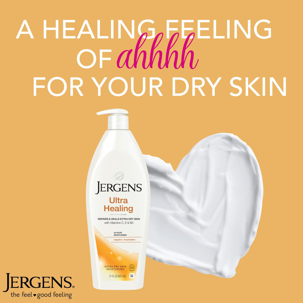 Jergens ingredient label close-up, shows HYDRALUCENCE and vitamins detail
