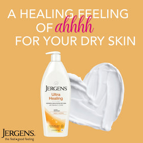 Jergens ingredient label close-up, shows HYDRALUCENCE and vitamins detail