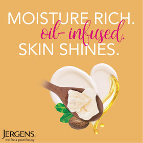 Jergens label detail showing shea butter and Vitamin E benefits