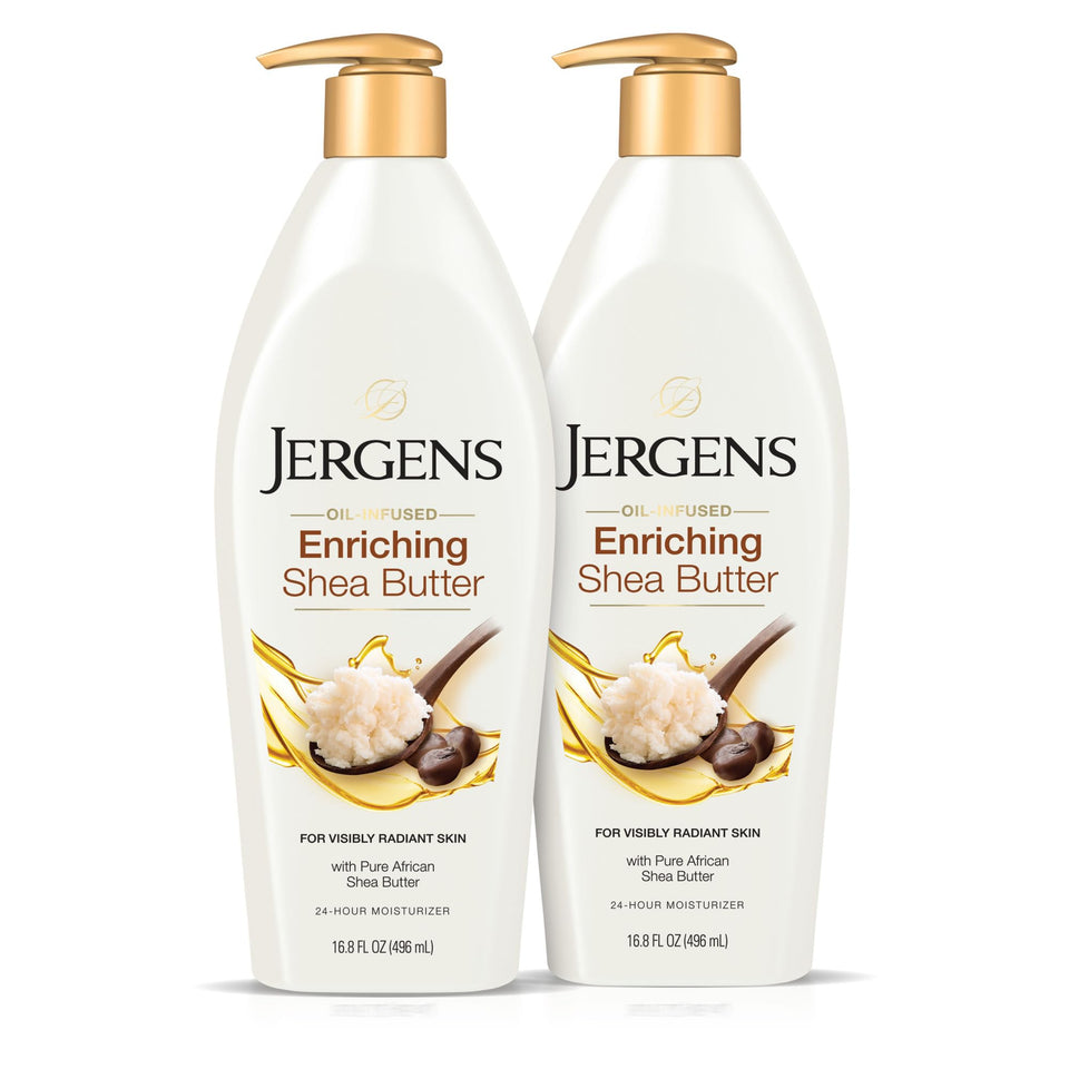 Jergens front label showing product name and benefits for hydrated skin