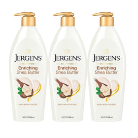 Jergens front packaging showing 16.8 oz bottle and pack of 3 benefits