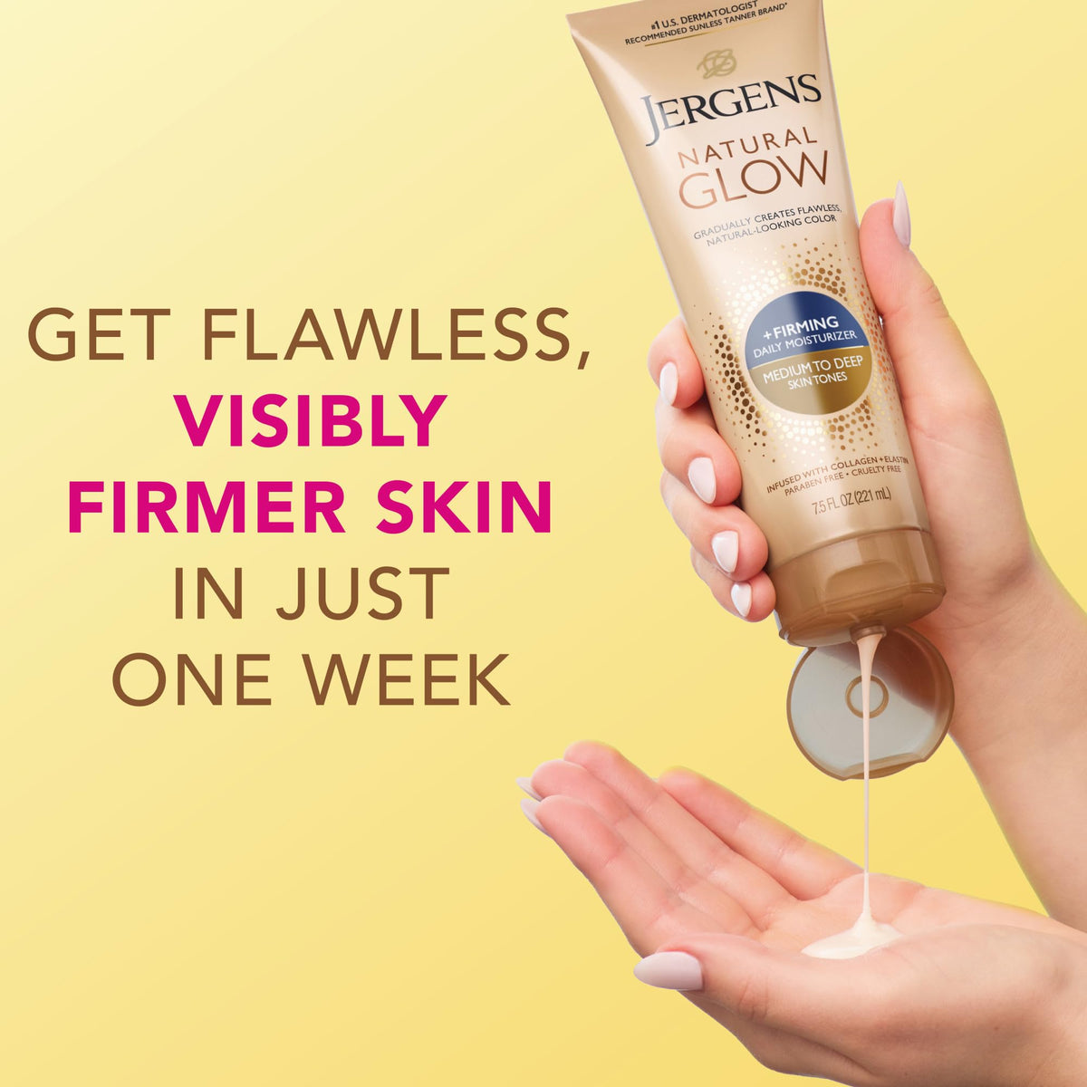 Jergens size comparison next to hand showing 7.5 oz scale for travel planning