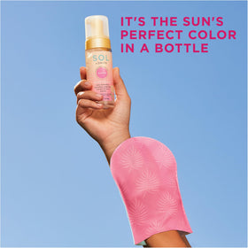 Jergens SOL airy foam texture on hand illustrating lightweight, quick-absorbing formula benefit